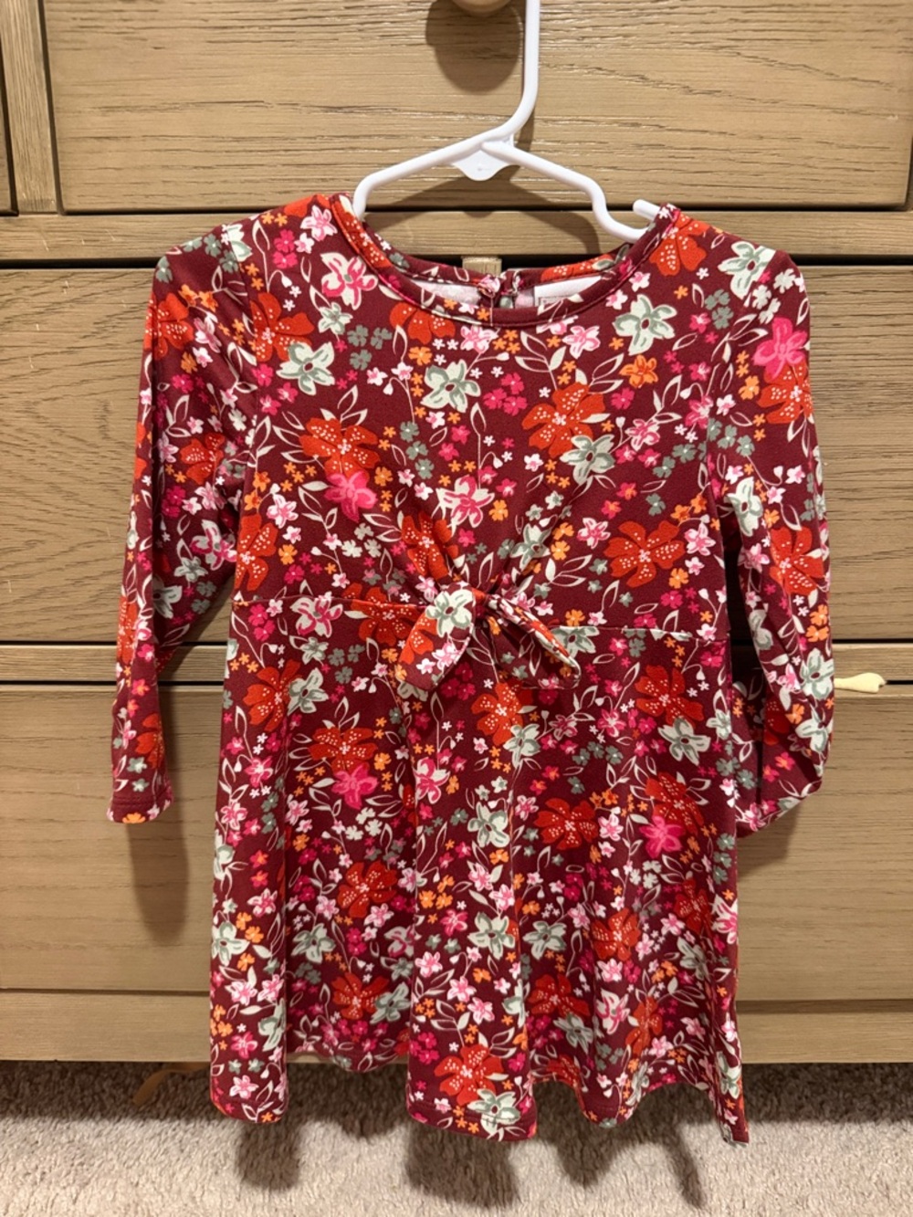 Girls' Red Floral Tie-Front Casual Dress